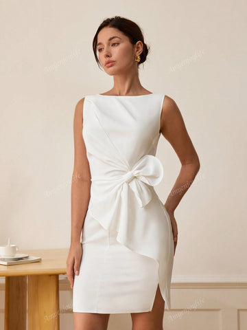 Women's Solid Color Sleeveless Waist Tie Elegant Mini Dress