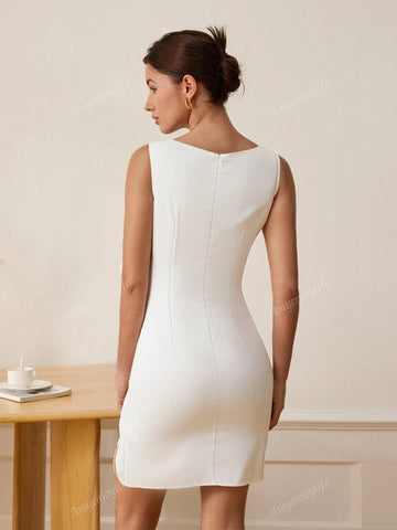 Women's Solid Color Sleeveless Waist Tie Elegant Mini Dress
