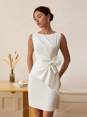 Women's Solid Color Sleeveless Waist Tie Elegant Mini Dress