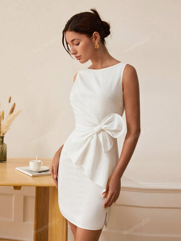 Women's Solid Color Sleeveless Waist Tie Elegant Mini Dress