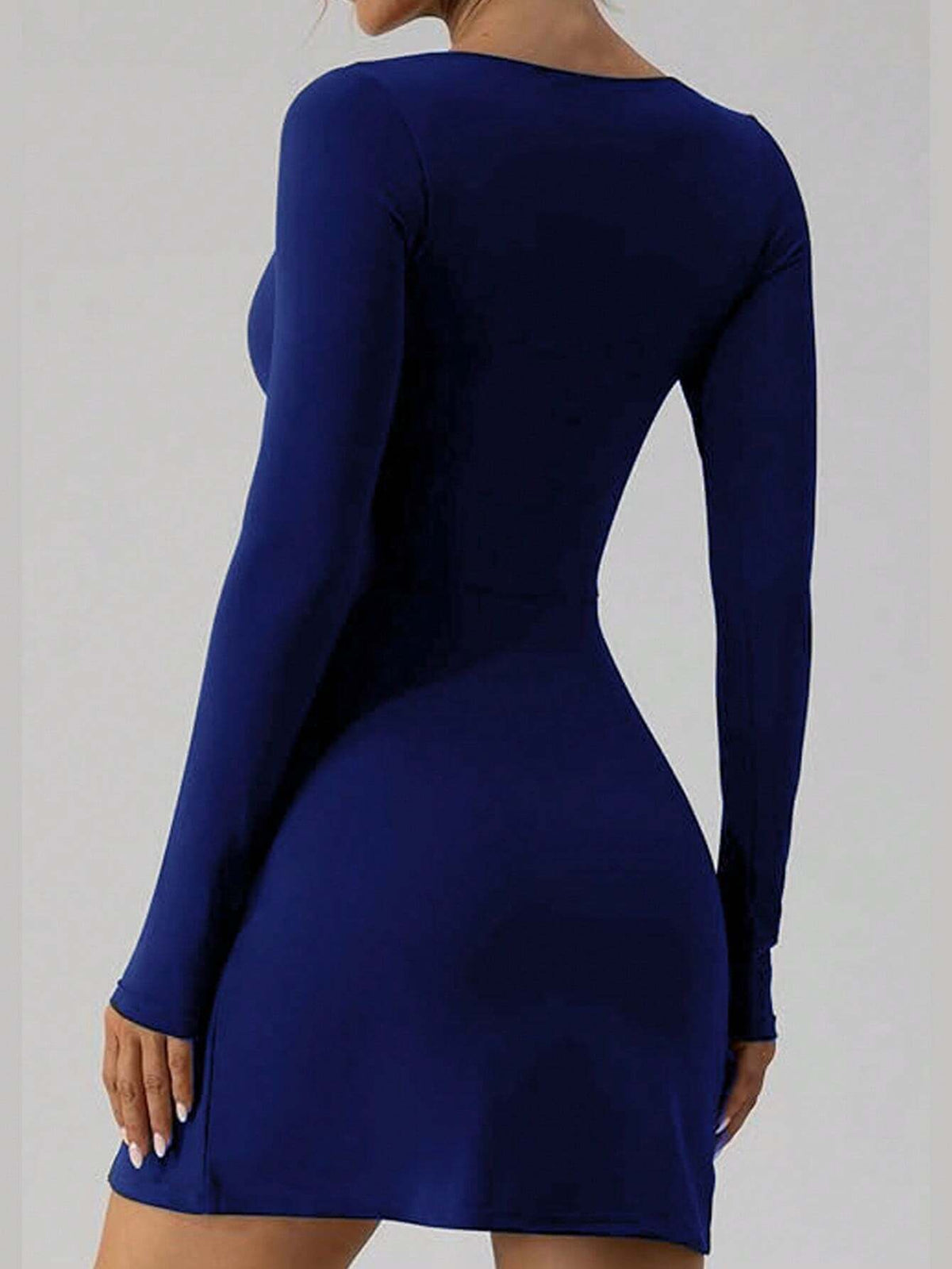 Women's Solid Color Square Neck Long Sleeve Split Mini Dress