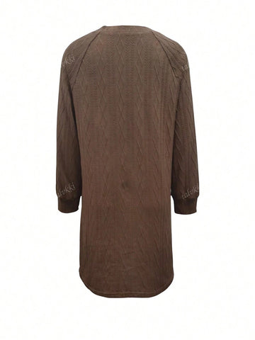 Women's Solid Color V-Neck Button Front Long Sleeve Casual Short Dress, Spring Autumn