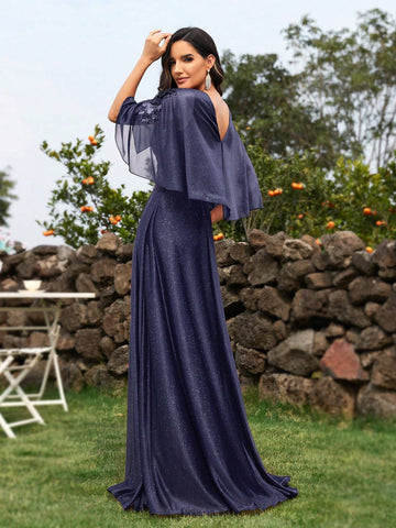 Women's V-Neck Sequin Patchwork Evening Party Dress