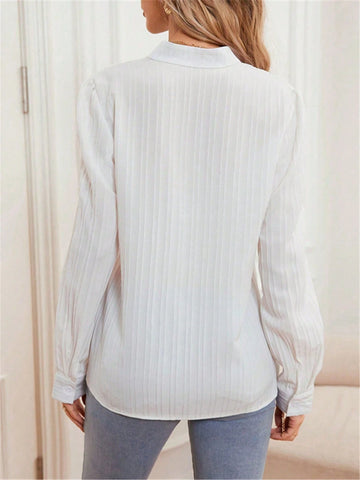 Women's Solid Color V-Neck Long Sleeve Casual Blouse, Everyday Wear