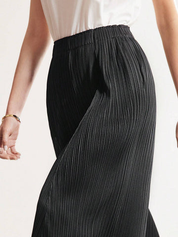 Women's Solid Colored Wide Leg Pants With Waist Belt