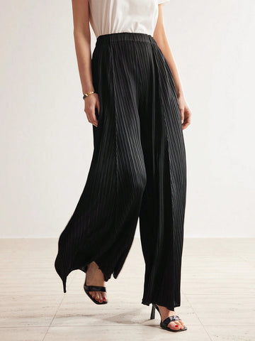 Women's Solid Colored Wide Leg Pants With Waist Belt