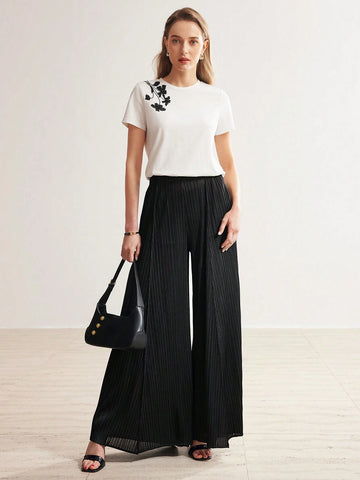 Women's Solid Colored Wide Leg Pants With Waist Belt