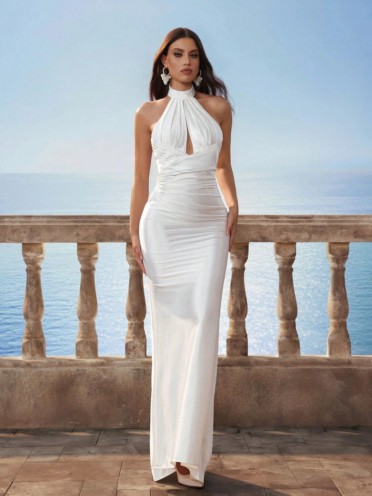 Women's Solid Satin Baroque Backless Mermaid Hem Simple Fitted Long Dress, Wedding Dress White, New Bride Gift, Wedding Party