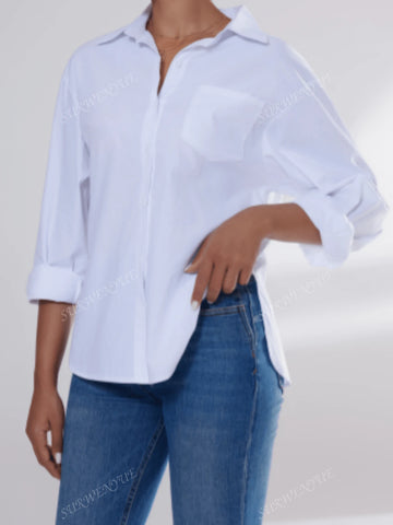 Women's Spring/Autumn Elegant White Casual Loose Long Sleeve Shirts