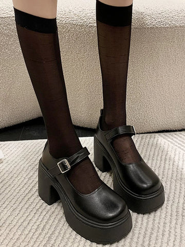 Women's Spring/Fall New One-Strap Square Toe High Heel Small Leather Preppy