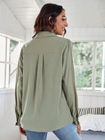 Women's Spring/Summer Casual Solid Color Long Sleeve Regular Shoulder Shirt