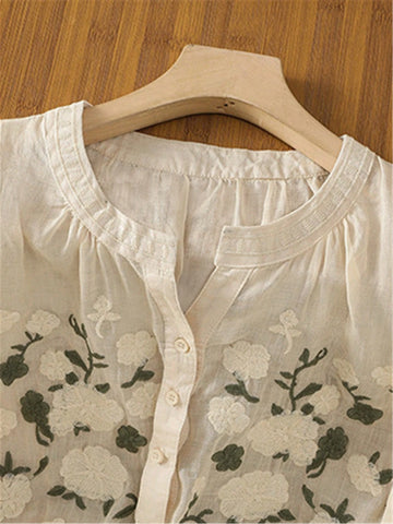 Women's Spring/Summer Lightweight Embroidered Vintage Boho Style Loose Cotton Blouse