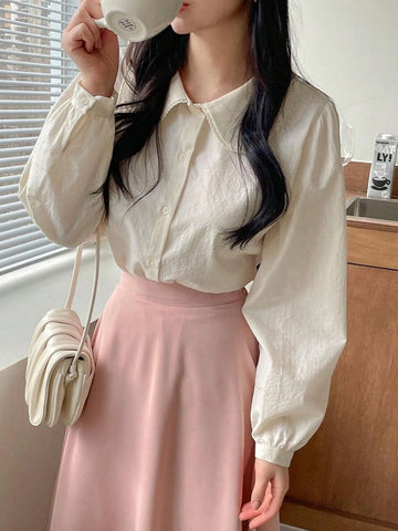Women's Spring/Summer New Lace Trim Round Collar Blouse