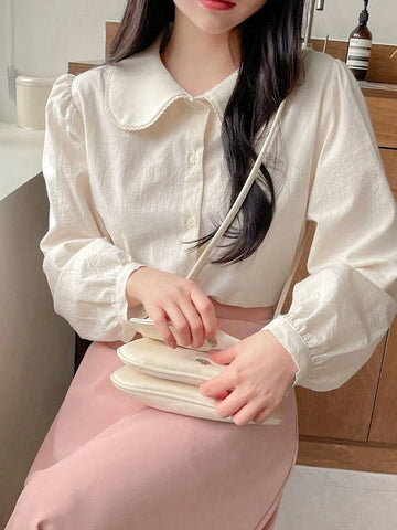 Women's Spring/Summer New Lace Trim Round Collar Blouse
