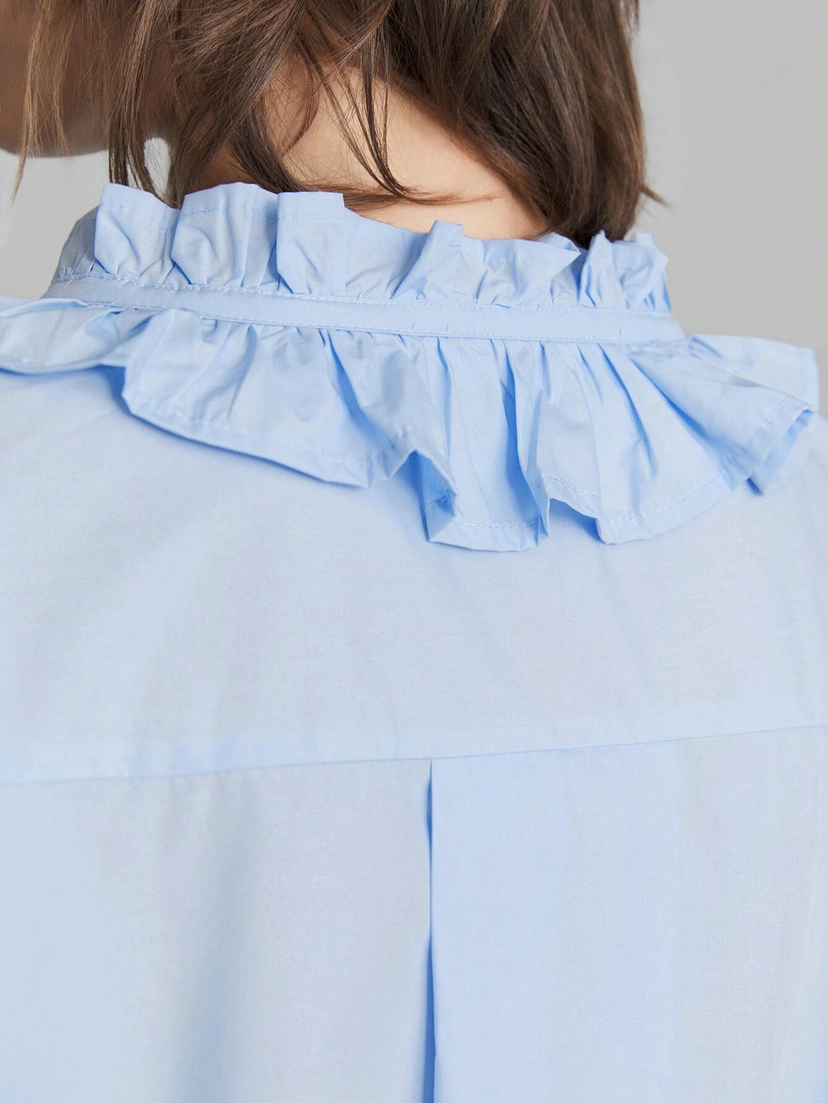 Women's Spring/Summer Solid Color Wide Sleeve Shirt With Ruffled Hem And Tie Neck