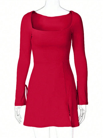 Women's Square Collar Long Sleeve Dress