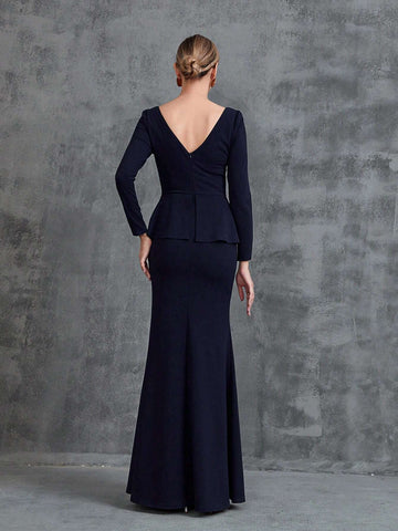 Womens' Square Neck Backless Mermaid Hem Formal Dress