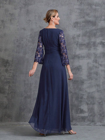 Women's Square Neck Long Sleeve Lace Eider Dress