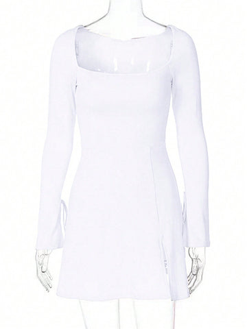 Women's Square Neckline Split Hem Dress