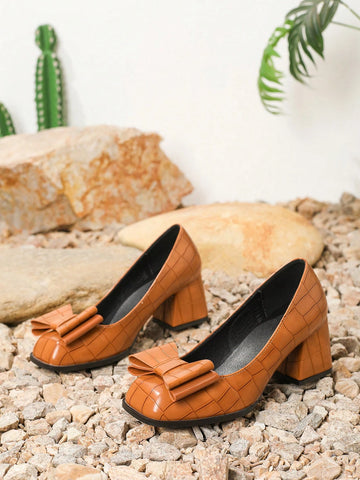 Women's Square Toe High Heel Shoes, 2024 Spring & Autumn New Bowknot Design Comfortable