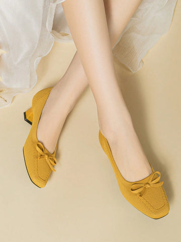 Women's Square Toe Shallow Mouth Chunky Heel Fabric Solid Color Breathable Plus Size