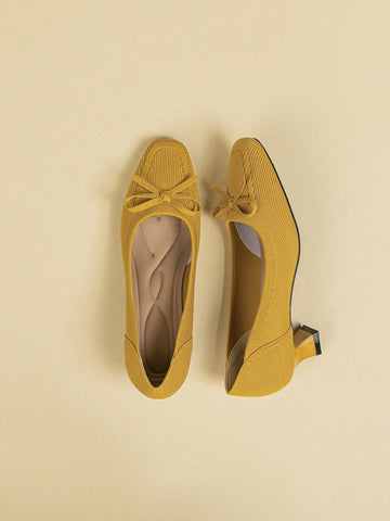 Women's Square Toe Shallow Mouth Chunky Heel Fabric Solid Color Breathable Plus Size