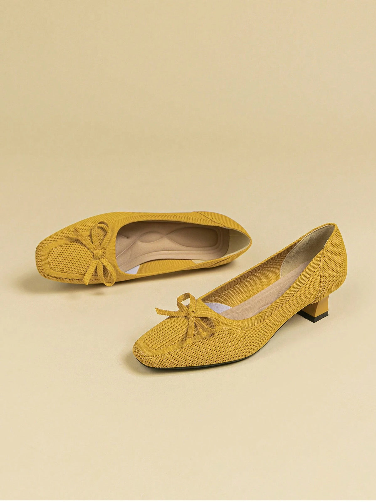 Women's Square Toe Shallow Mouth Chunky Heel Fabric Solid Color Breathable Plus Size