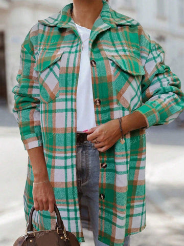 Women's Stand Collar Button-Down Long Sleeve Shirt, Autumn/Winter