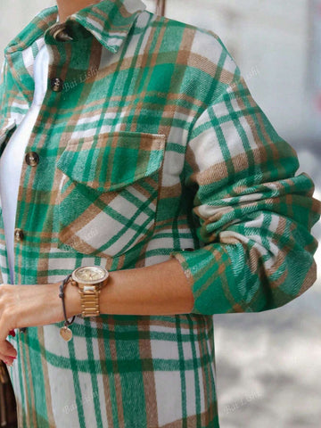 Women's Stand Collar Button-Down Long Sleeve Shirt, Autumn/Winter