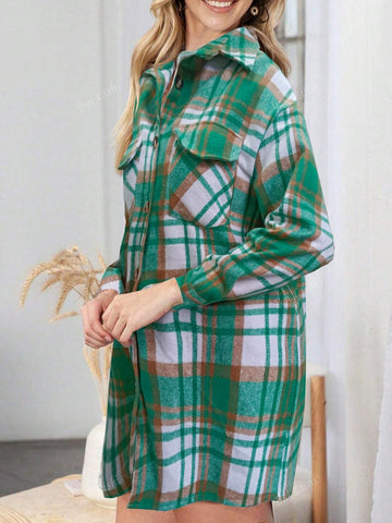 Women's Stand Collar Button-Down Long Sleeve Shirt, Autumn/Winter