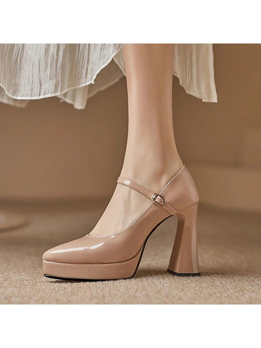 Women's Stiletto High Heel Platform One-Strap Pointed Toe Fashion Chunky Heel