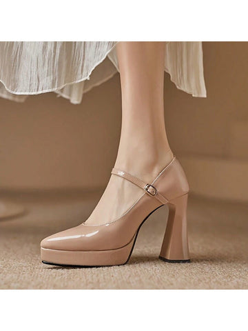 Women's Stiletto High Heel Platform One-Strap Pointed Toe Fashion Chunky Heel