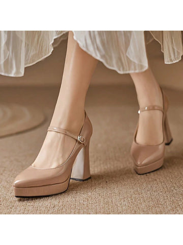 Women's Stiletto High Heel Platform One-Strap Pointed Toe Fashion Chunky Heel