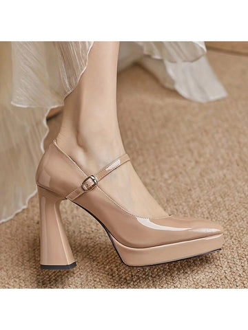 Women's Stiletto High Heel Platform One-Strap Pointed Toe Fashion Chunky Heel