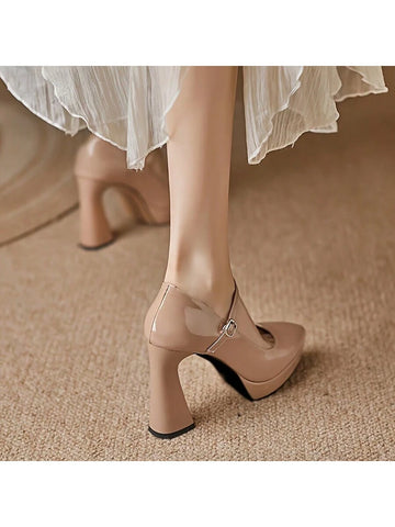 Women's Stiletto High Heel Platform One-Strap Pointed Toe Fashion Chunky Heel