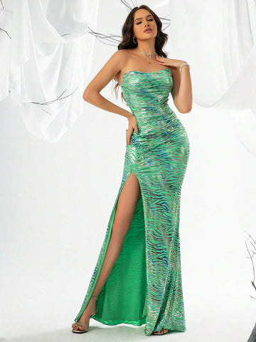 Women's Strapless Green Evening Dress