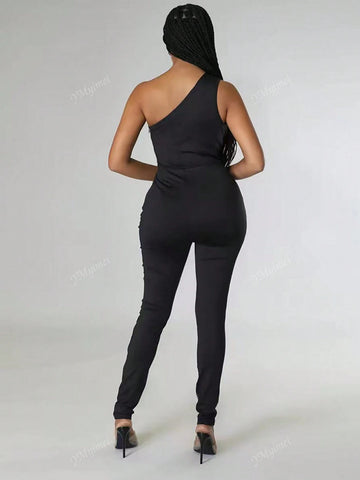 Women's Strapless Hollow-Out Jumpsuit With Rhinestone Decoration, For Party & Events