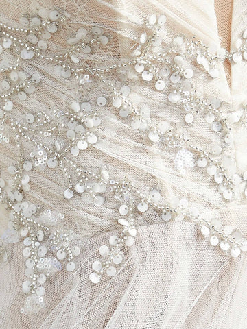 Women's Strapless Wedding Dress With Embroidered Mesh And Beaded Detail