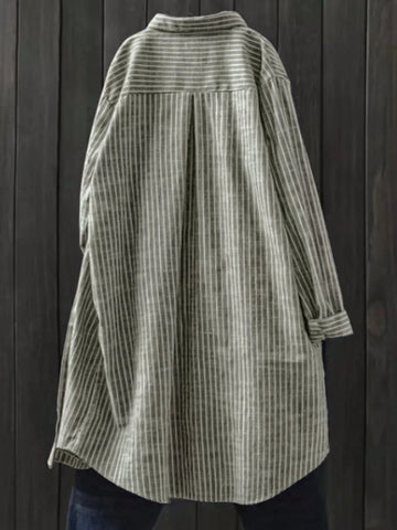 Women's Striped Print Front Button Down Casual Long Sleeve Shirt Dress