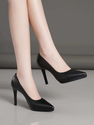 Women's Stylish Black Waterproof Platform High Heels, New Autumn 2023 Casual Shoes For Women