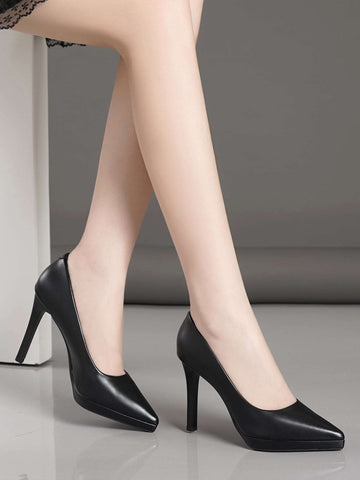 Women's Stylish Black Waterproof Platform High Heels, New Autumn 2023 Casual Shoes For Women