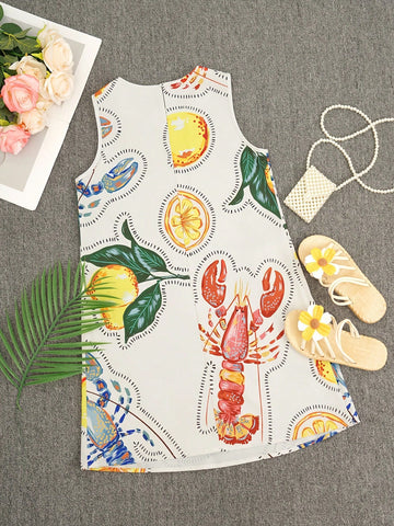 NewWomen's Summer And Spring Fashion Elegant Casual Sexy Vacation-Style Sleeveless Short Cool Dress With Fruit And Floral Patterns