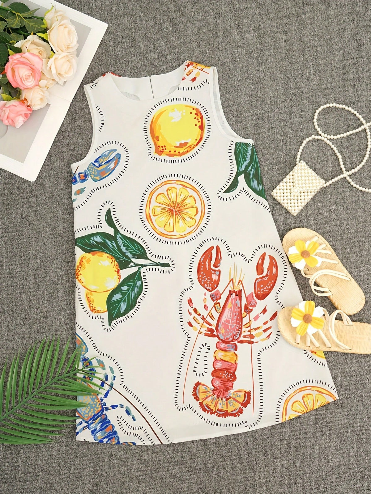 NewWomen's Summer And Spring Fashion Elegant Casual Sexy Vacation-Style Sleeveless Short Cool Dress With Fruit And Floral Patterns