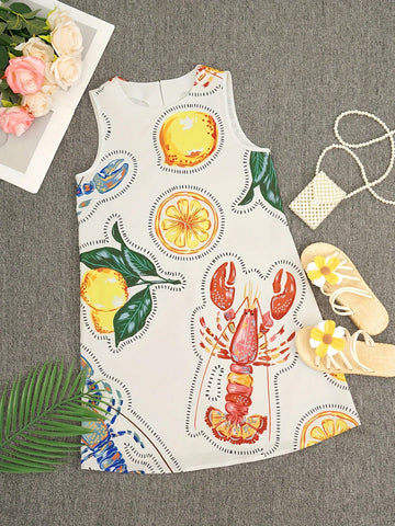 NewWomen's Summer And Spring Fashion Elegant Casual Sexy Vacation-Style Sleeveless Short Cool Dress With Fruit And Floral Patterns