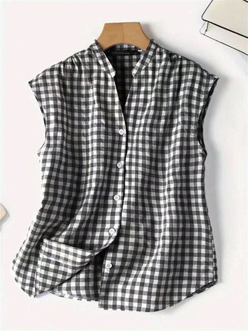 Women's Summer Casual Plaid Wide Strap Sleeveless Shirt