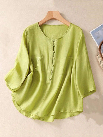 Women's Summer Casual Solid Color Embroidered Double Pocket Shirt