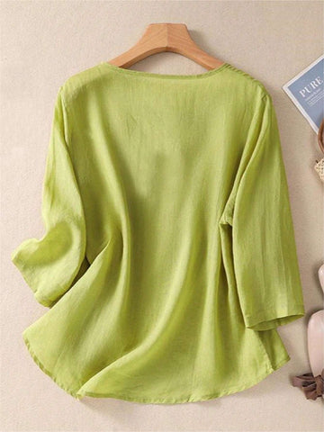 Women's Summer Casual Solid Color Embroidered Double Pocket Shirt