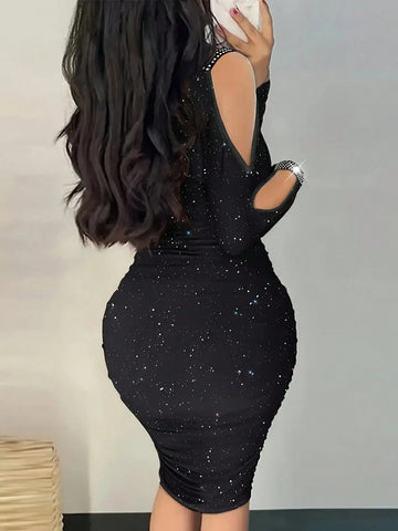 Women's Summer Fashionable Sparkly Open Shoulder Bodycon Dress