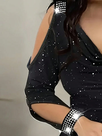 Women's Summer Fashionable Sparkly Open Shoulder Bodycon Dress