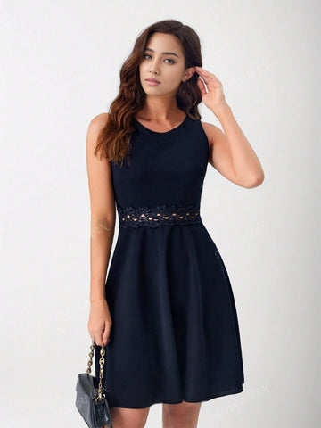 Women's Summer Lace Patchwork Elegant Short Sleeveless Dress